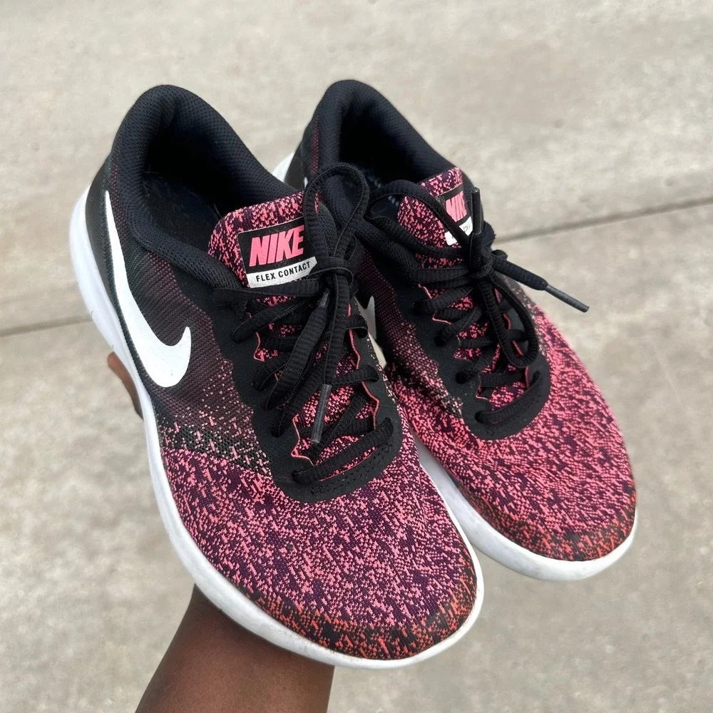 Nike Flex Contact GS Big Kids Athletic Shoes Size 5.5Y Black Pink Sneakers